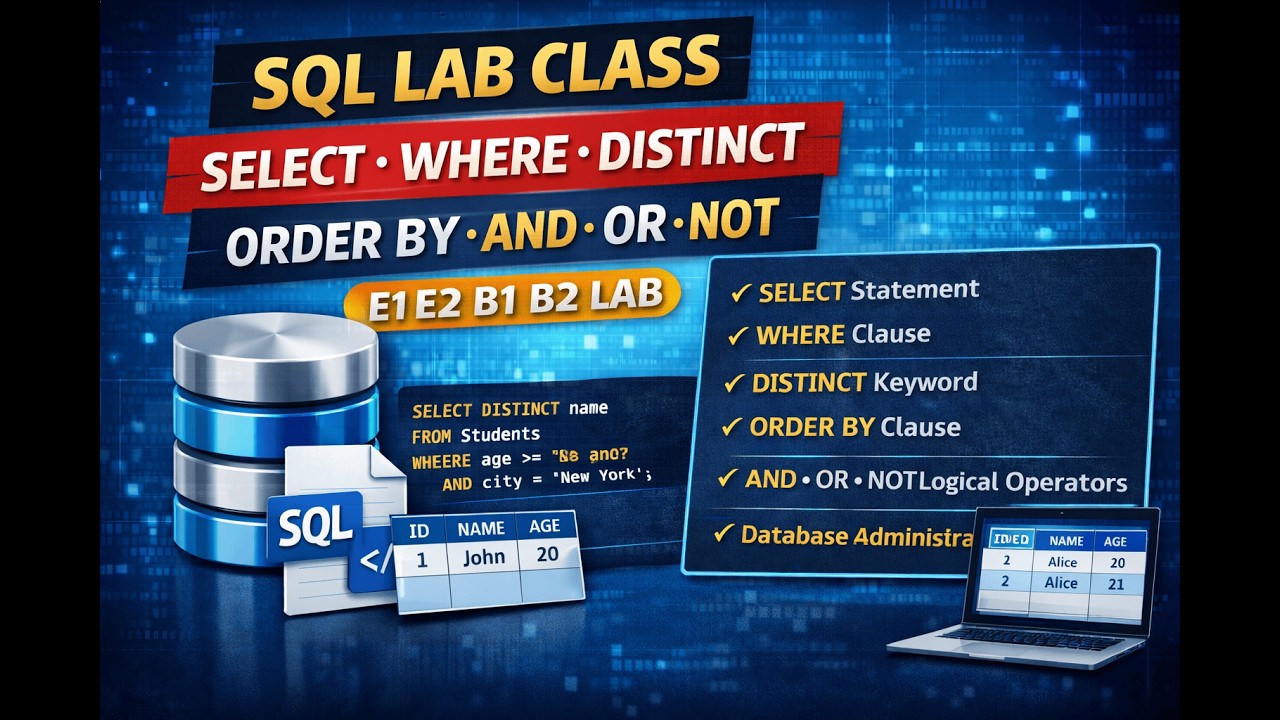 SQL Lab Class | SELECT, WHERE, DISTINCT, ORDER BY, AND, OR, NOT | E1 E2 ...