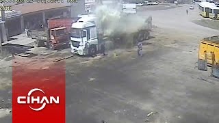 Tamir ettikleri damperin altında ezilmekten son anda kurtuldular