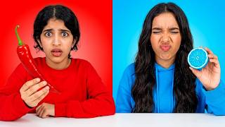 شفا VS غزل: تحدي الأكل بلون واحد لمدة 24 ساعة! 🔵🔴😋