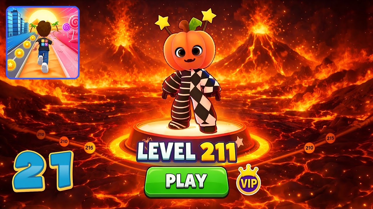 Kooply Run Lava Mode Gameplay | Pumpkin Character | Level 211 part 21 -