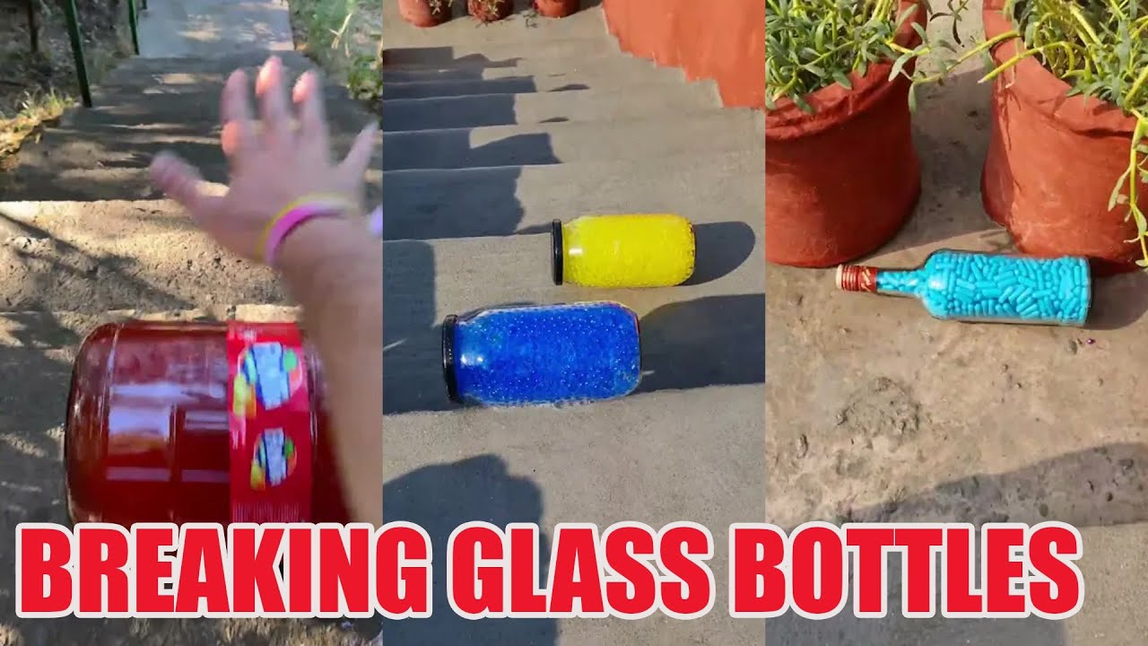 Breaking Glass Bottles Vs Balloon 🎈 Crushing Crunchy & Soft Things ! 
