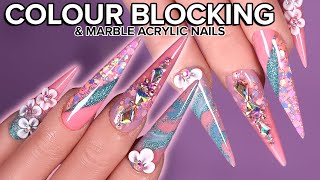 ✨🪸TEAL AND CORAL XL STILETTO ACRYLIC NAILS DESIGN 🪸✨