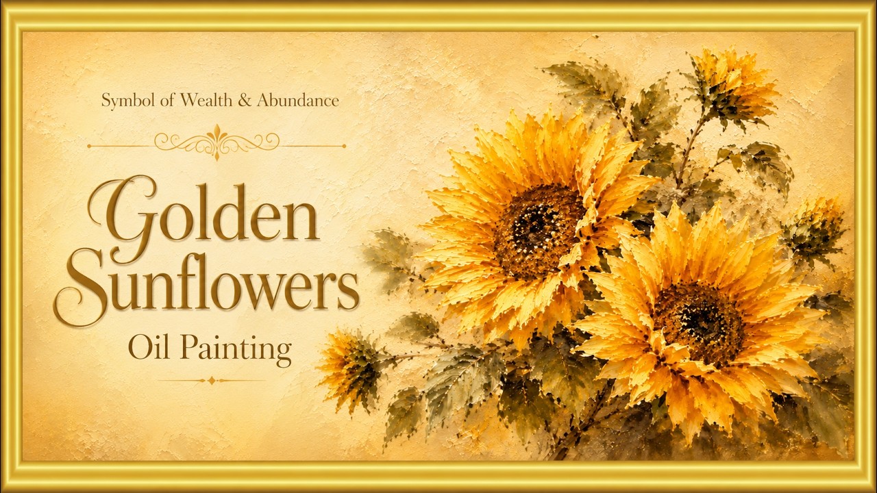 hiro　開運絵画　❀幸運エッセンスオイル❀ Golden Sunflowers | 富・豊かさ・幸運を呼ぶひまわり | Vintage Gold