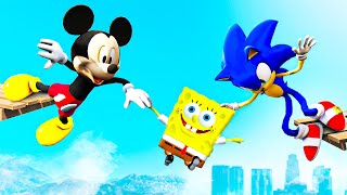GTA 5 Mickey Mouse, Sonic & SpongeBob Epic Ragdolls Jumps and Fails