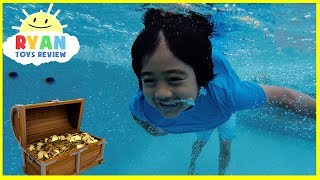 ryan finds secret treasure chest with surprise toys in swimming pool
