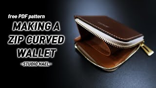 Making A Zip Curved Wallet 지퍼커브지갑 만들기 Leather Craft Pdf 가죽공예패턴 - Youtube