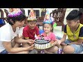 Happy birthday day cake with Abckkidtv Misa and family fun for kids - Happy birthday song for baby