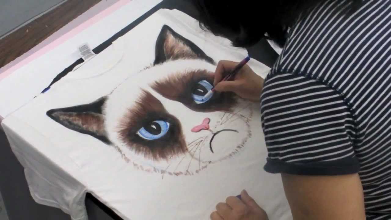 Grumpy Cat - A t-shirt painting by Suzie - YouTube