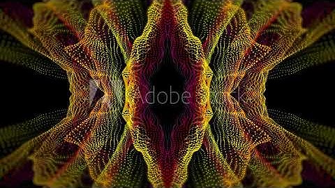 Yellow-red abstract fractal design in 3D deep black space.