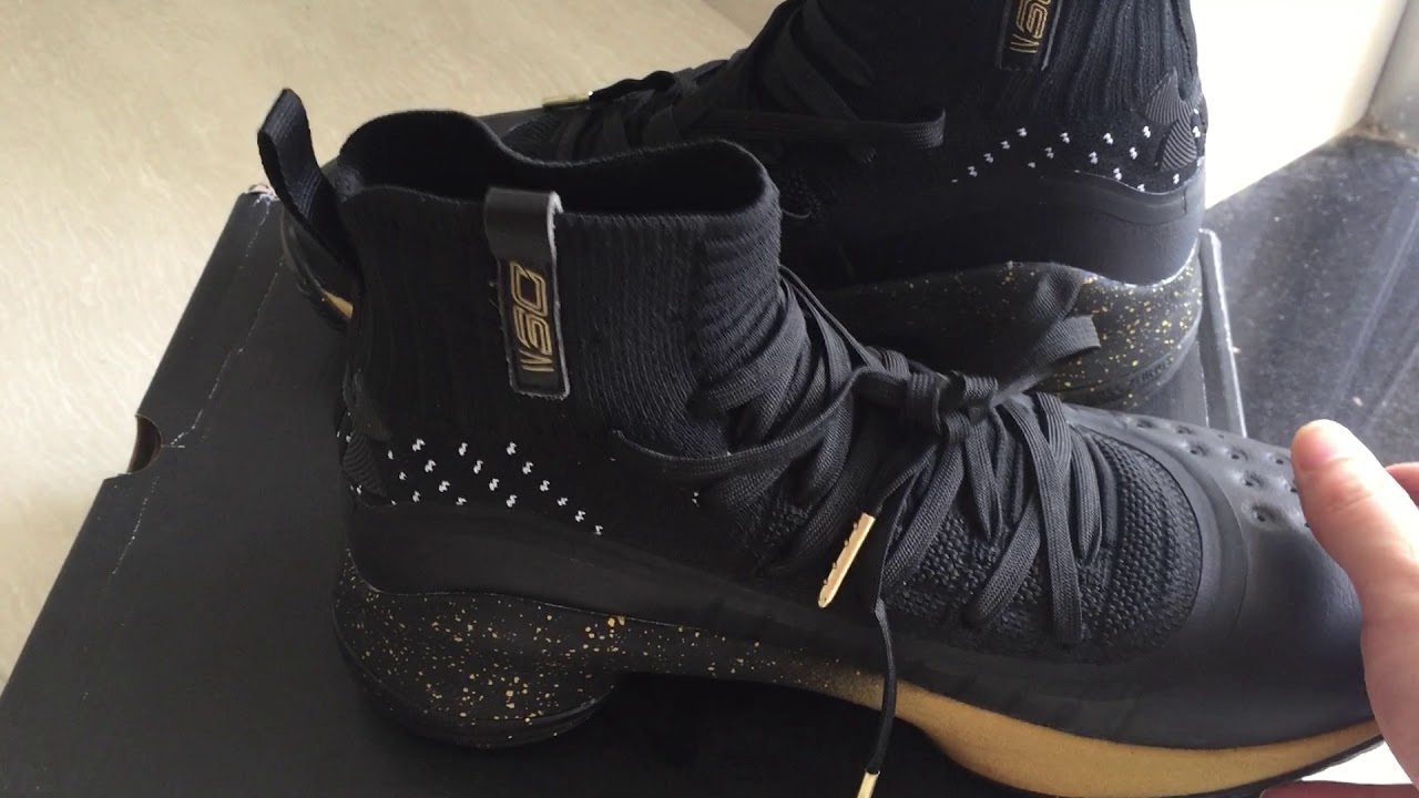 Under Armour curry 4 black metallic gold - YouTube