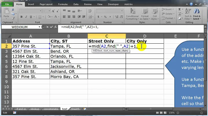 Use Excel and Text Functions to Extract Street Names and Cities from Addresses