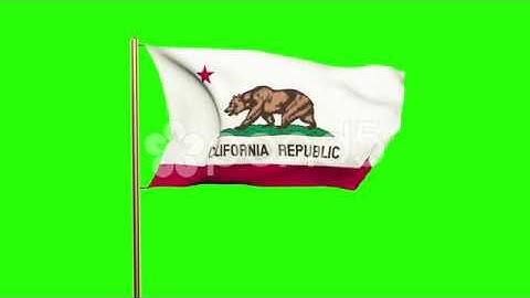 California Flag Waving In The Wind. Green Screen, Alpha Matte. Loopable