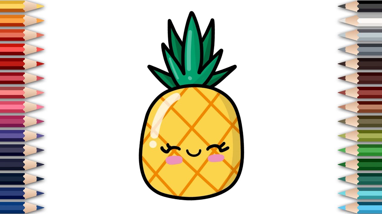How to draw and paint cute kawaii pineapple? Easy drawing and ...