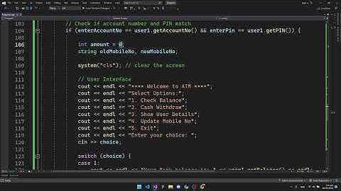 Build a Mini ATM Project in C++ Tutorial: Check Balance, Cash Withdrawal, and User Details