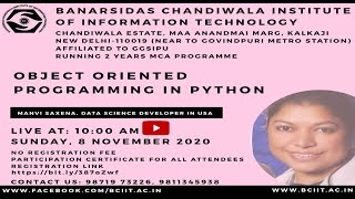 Workshop on Object Oriented Programming in Python (Organized by BCIIT)