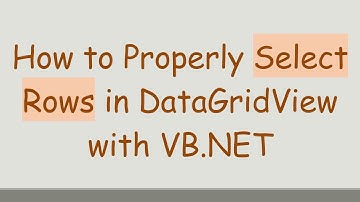 How to Properly Select Rows in DataGridView with VB.NET