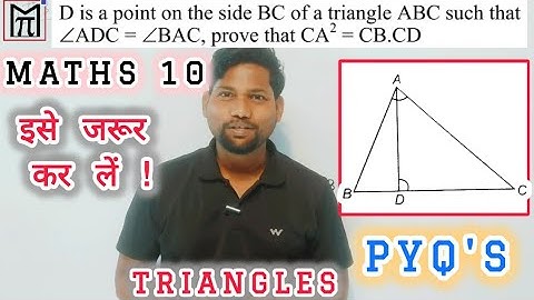 D is a point on the side BC of a triangle ABC such that #maths10 #triangles @mathstransporter