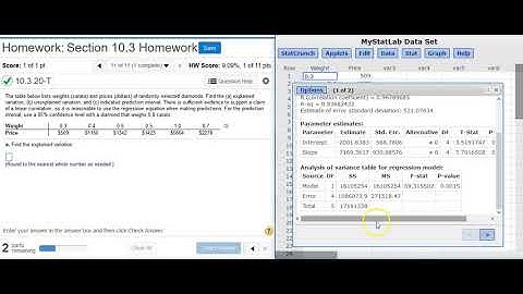 Finding the variations and a prediction interval for diamond weights and price data