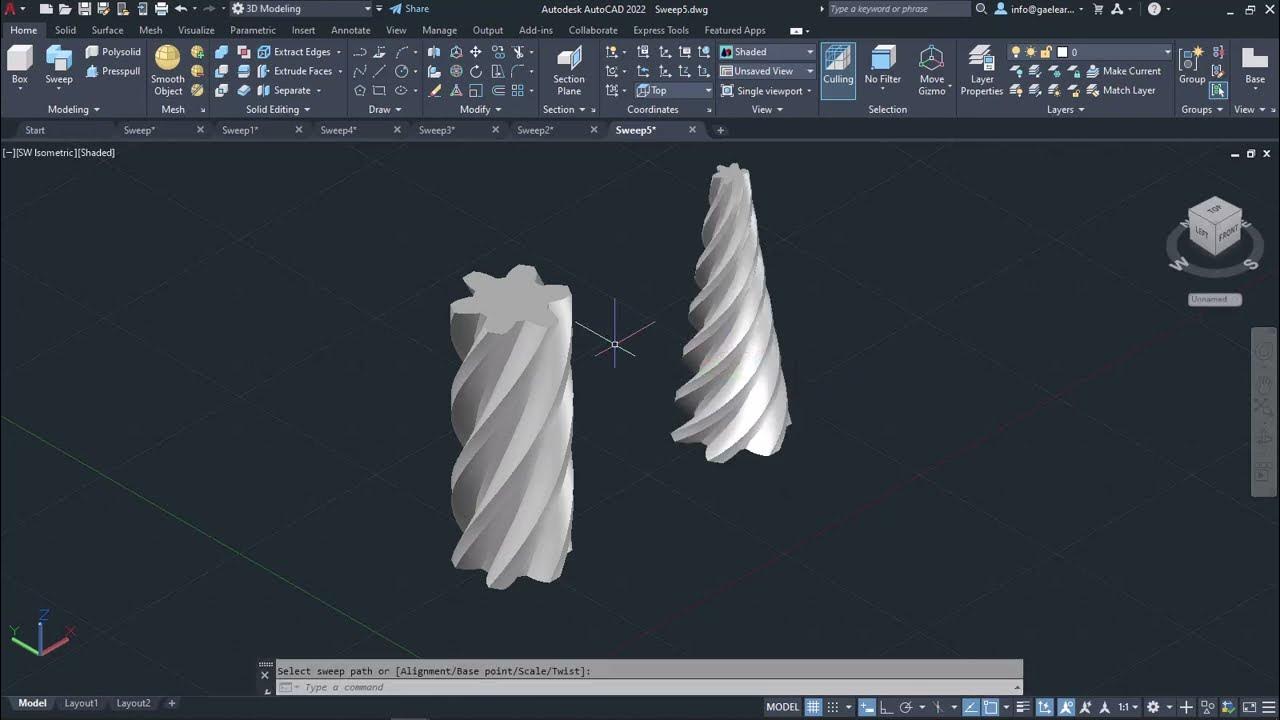 Sweep tool (AutoCAD 3D Tutorials) YouTube