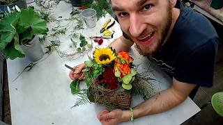 Floristik anleitung - diy- sonnenblumengesteck in korb sommerdeko idee
