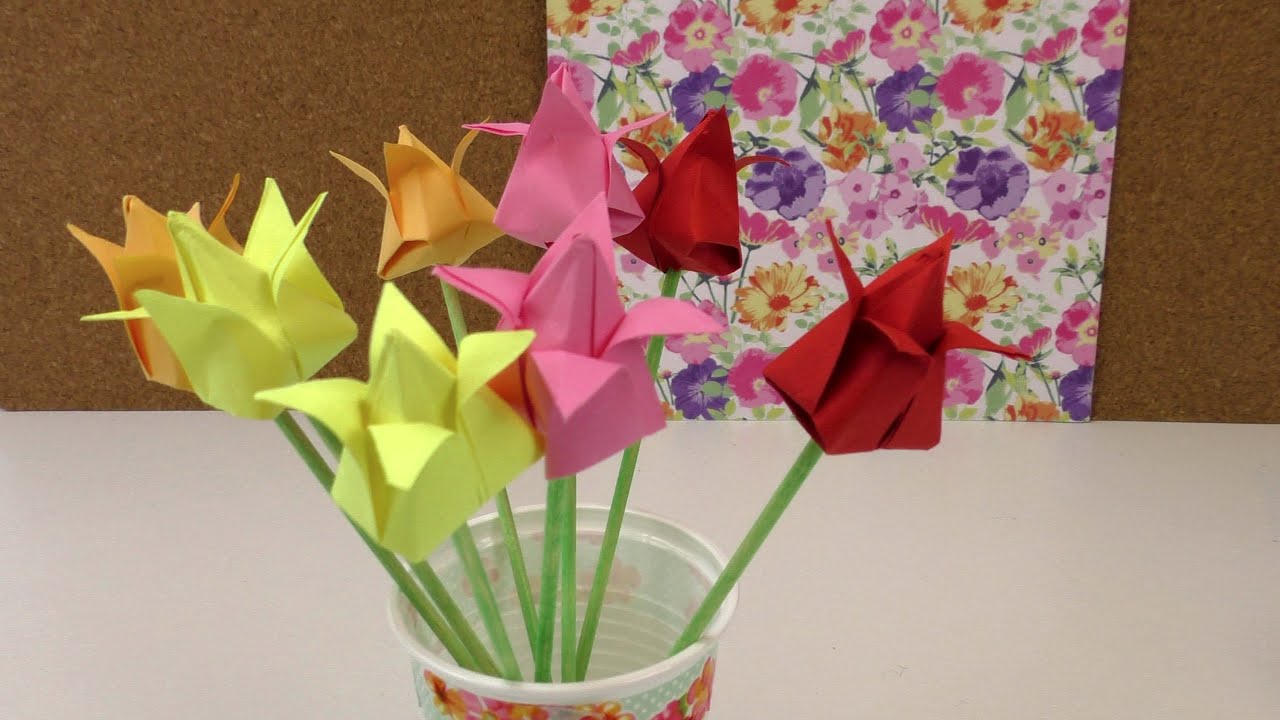 Origami Tulpen Diy Blumen Falten Anleitung Deko Einfach Und Schnell Flower Origami Deutsch