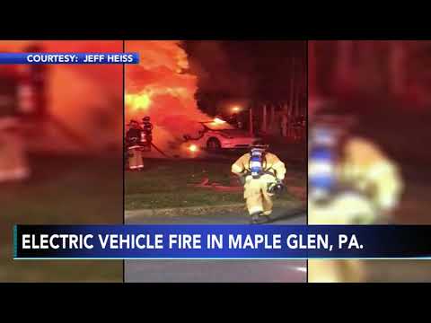 Video captures electric car burst into flames while charging outside home
