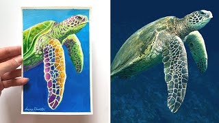 Easy Beginner Sea Turtle Painting in Only 1Hour