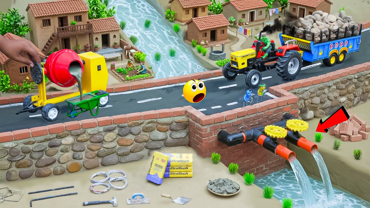 DIY Mini Tractor Builds Real Concrete Bridge Underground!  Full Pipe Science Project | @topminigear