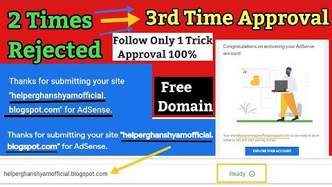 How To Get Adsense Approval In Rejected Site || blogspot.com Free Domain Name Adsense Approval 100%