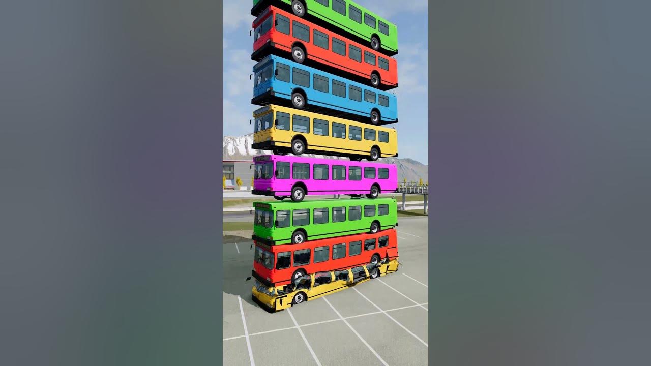 Mixed Rainbow Colour Cars & Buses Fall Crash #7 - BeamNG.Drive