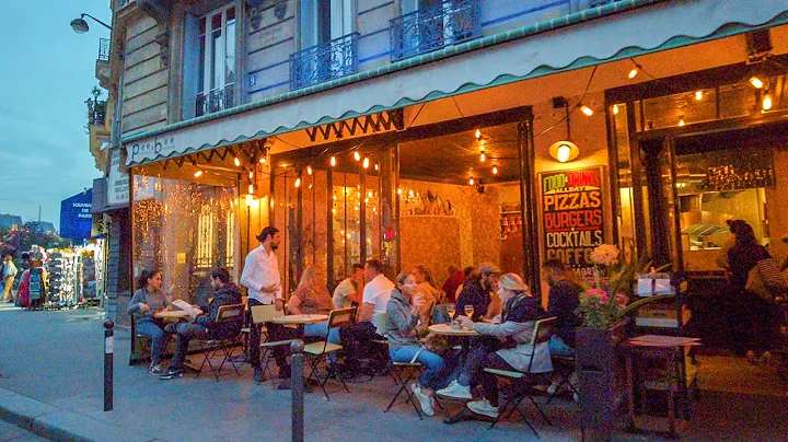 Paris Latin Quarter Walk at Dusk, Lively Caf-lined...