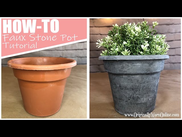 How to Make a Plastic Planter Pot Look Like Aged Stone - Savvy Apron