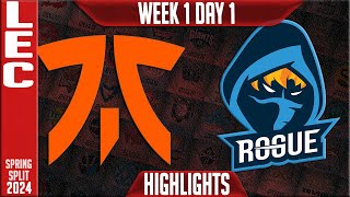 FNC vs RGE Highlights | LEC Spring 2024 W1D1 | Fnatic vs Rogue