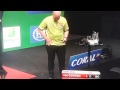 Michael Van Gerwen spills a full glass of water on stage in the Sydney Darts
