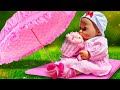Baby Annabell doll goes on a picnic with a pink stroller. Play with Baby Alive doll &amp; baby born doll