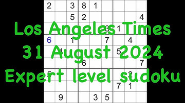 Sudoku solution – Los Angeles Times 31 August 2024 Expert level