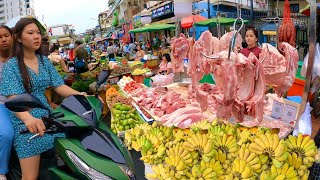 Cambodian Street Food at Local Market & Lifestyle - Fresh Fruit, Pork, Chicken, Fish & More