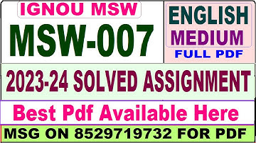 msw 007 solved assignment 2023-24 || msw 007 solved assignment 2024 in english || ignou msw007