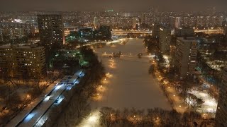 Ночная Москва в сиянии огней. Район Чертаново Южное, Покровский парк, Варшавские пруды.