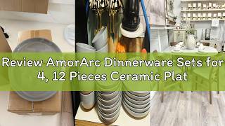 Review AmorArc Dinnerware Sets for 4, 12 Pieces Ceramic Plates and Bowls Set | Scratch Resistant Sto