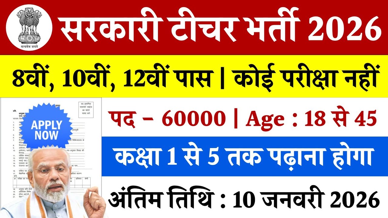 सरकारी टीचर भर्ती 2026 | Primary Teacher Vacancy 2026 | SSA Bharti 2026 | 