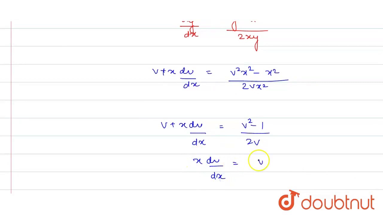 Solution Of The Differential Equation X 2 Y 2 Dx 2xy Dy 0 Is Youtube