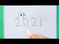 Love birds drawing easy  how to turn 2021 into cute love birds  numbers drawing 2021 