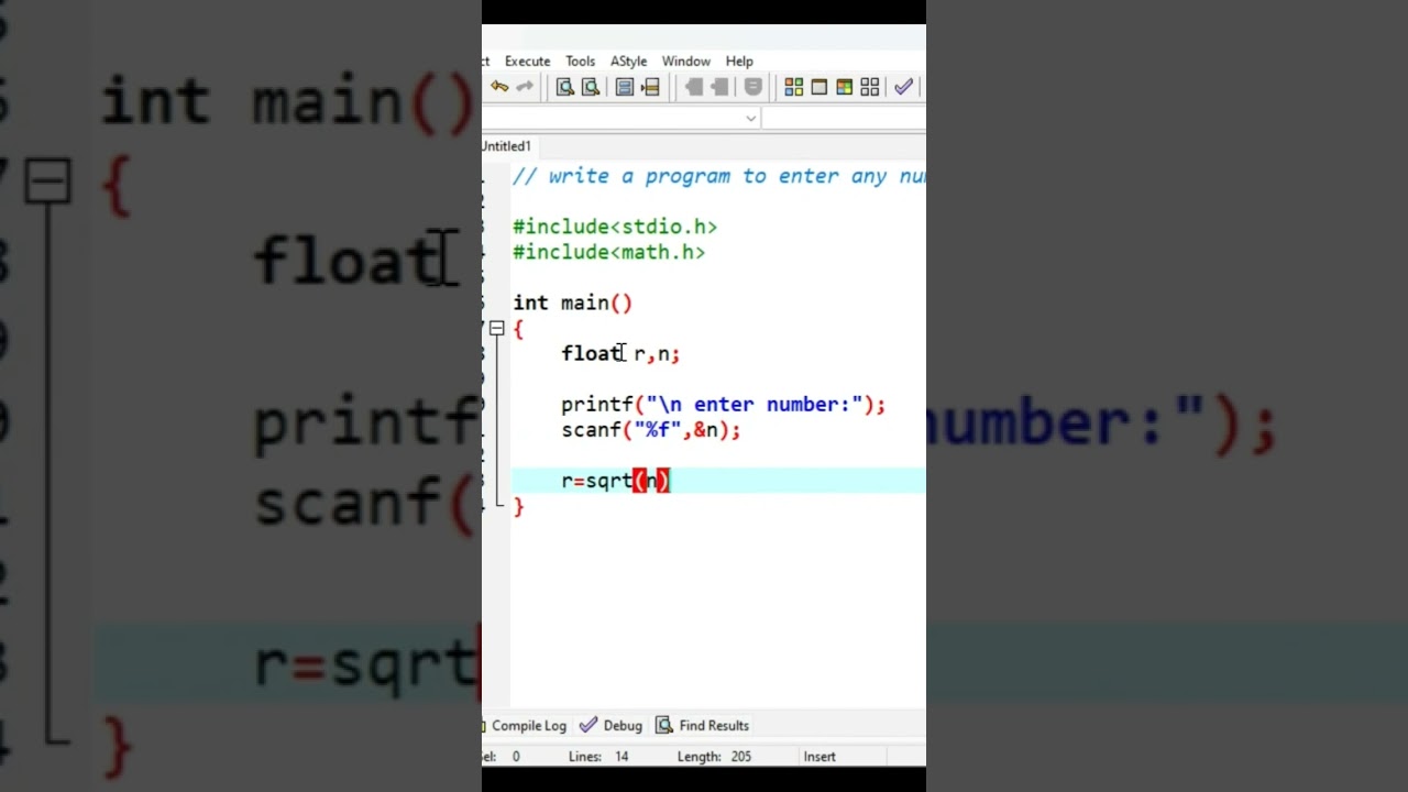 calculate square root of number || c programming language