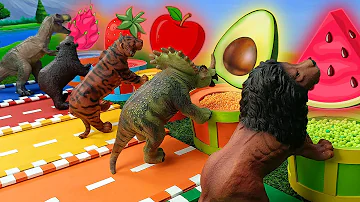 Learn with Dinos and Colorful Animals | T-Rex,Triceratops, Ankylosaurus, Lion, Tiger, Rhino and More