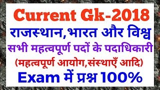 Current Gk-2018 (राजस्थान, भारत और विश्व के सभी महत्वपूर्ण पदों के पदाधिकारी) ️