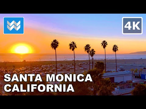 [4K] Sunset at Santa Monica Pier in Los Angeles, California - Walking Tour 🎧 Del Perro Beach GTA V