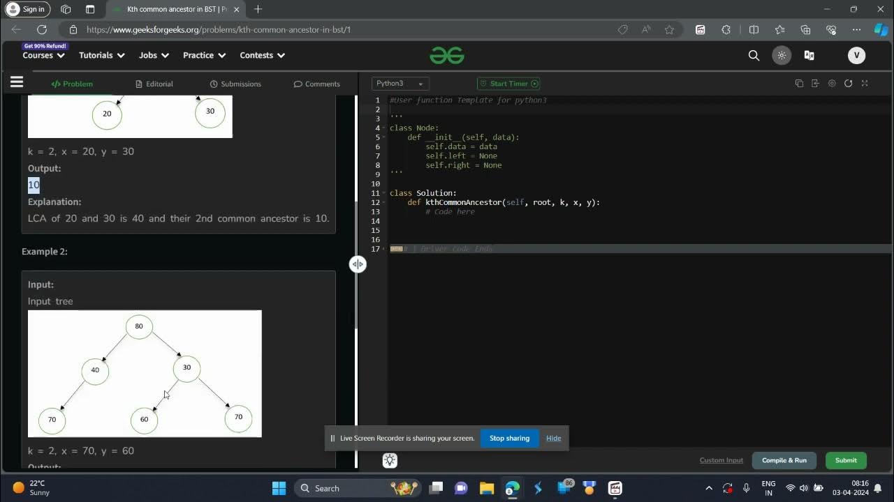 Kth common ancestor in BST GFG POTD Python Solution geeks for geeks ...