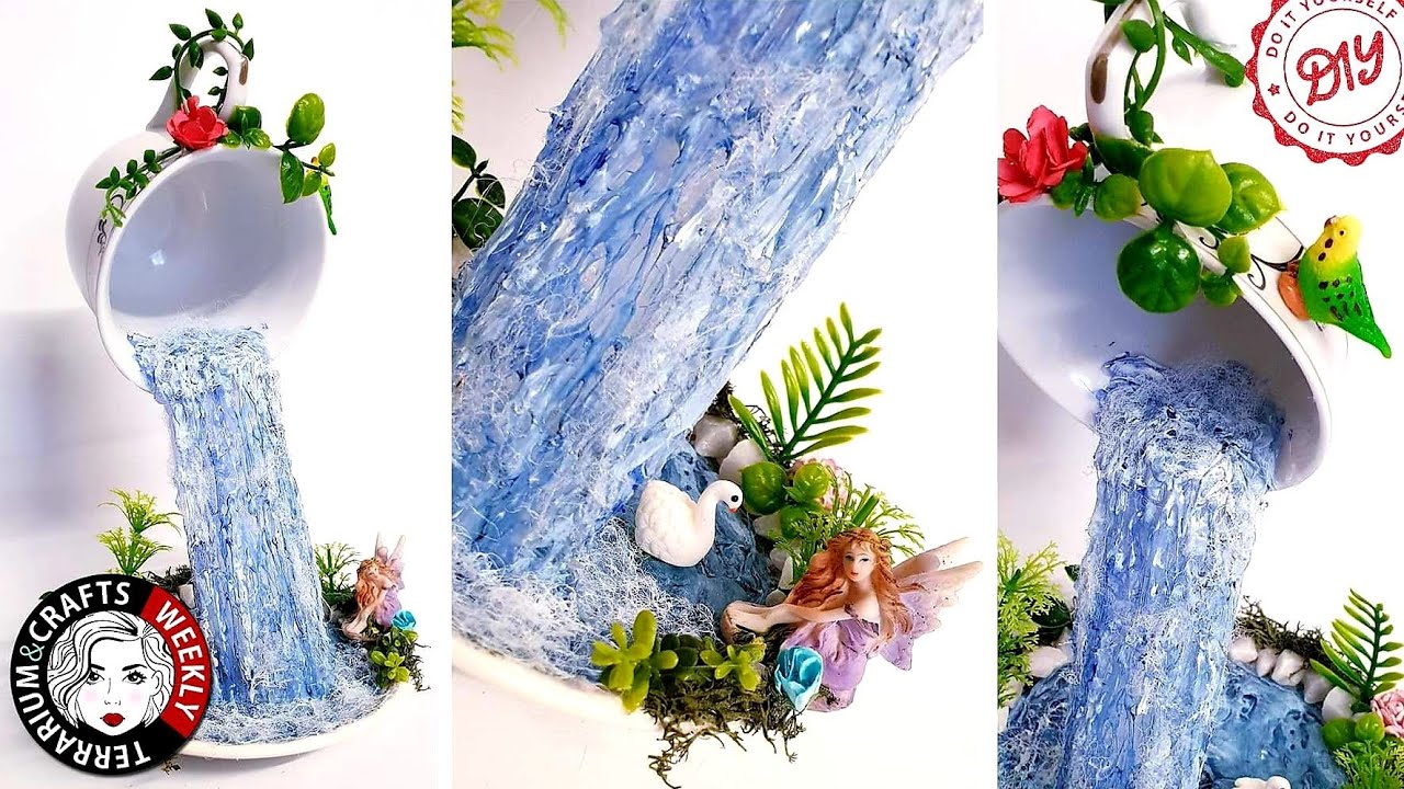 🔴hot Glue Water And Waterfall Floating Teacup Fairy Garden Diy Craft Ideas To Make And Sell Or