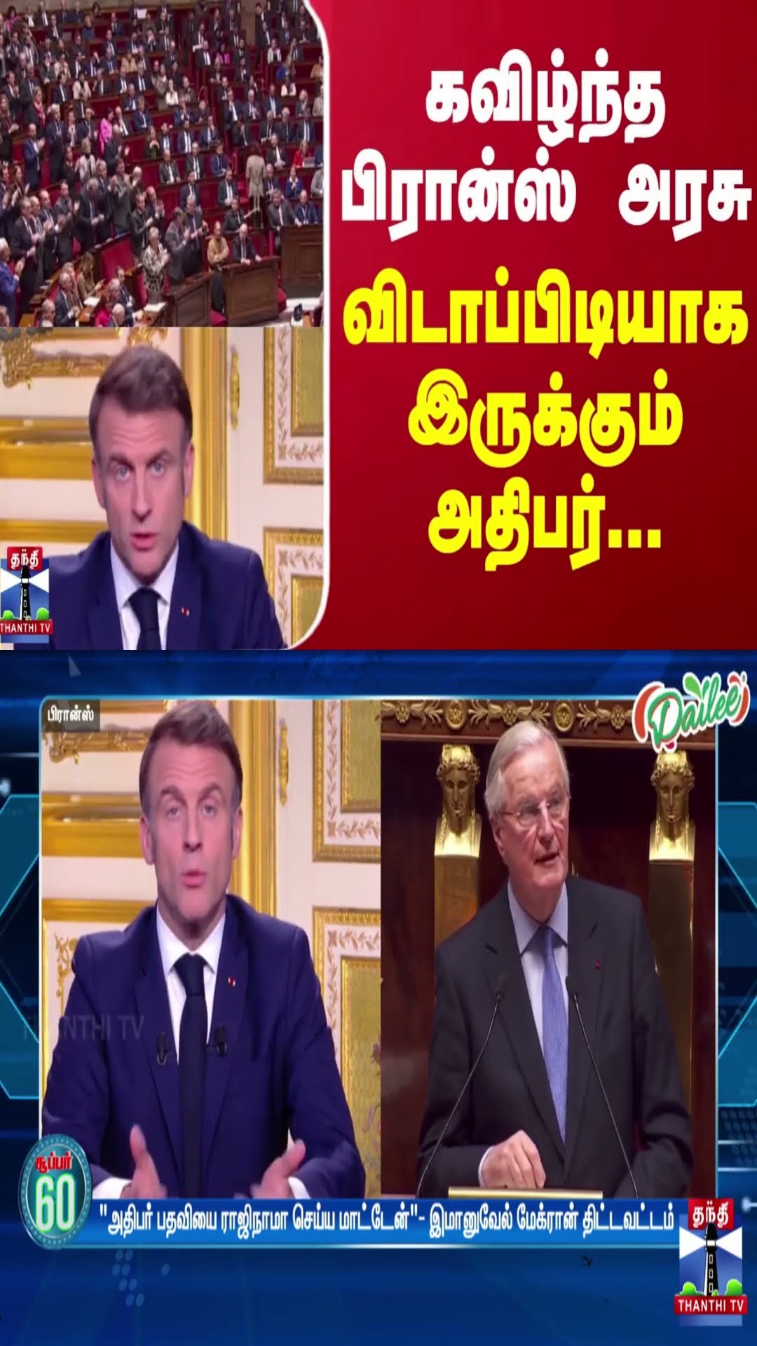 கவிழ்ந்த பிரான்ஸ் அரசு  விடாப்பிடியாக இருக்கும் அதிபர்...
